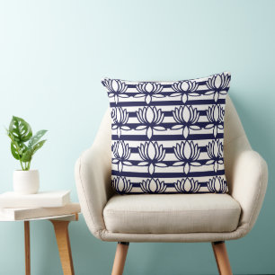 Lotus Flower Floral Stripe Pattern Throw Pillow