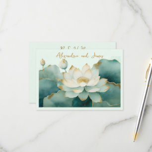 Lotus flower gold edges Wedding RSVP Card