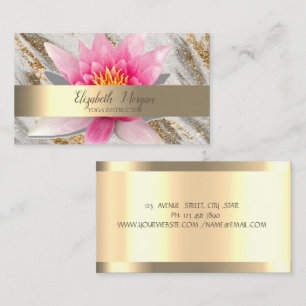 Lotus Flower Gold Glitter Marble Yoga  Business Card