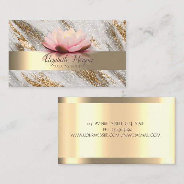 Lotus Flower Gold Glitter Yoga  Business Card (Front/Back)