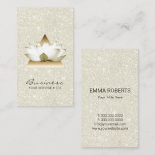 Lotus Flower Gold Triangle Elegant Ivory Glitter Business Card