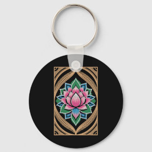 Lotus Flower Golden Petals Bloom Spiritual Symbol Keychain