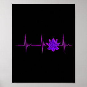 Lotus Flower Heartbeat Ecg Pulse Line Meditation Y Poster