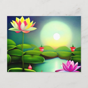 Lotus flower in a pond postcard