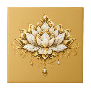 Lotus flower ivory gold floral wall decorative tile