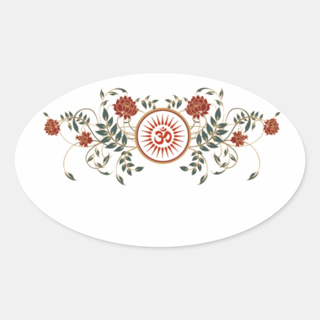 Lotus Flower Logo OM Symbol Blank Oval Stickers (Front)