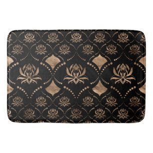 Lotus Flower Luxury ornament - black and gold Bath Mat