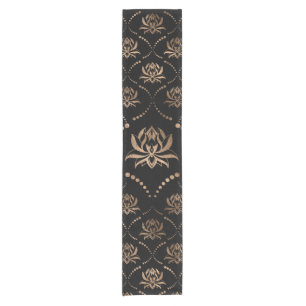 Lotus Flower Luxury ornament - black and gold Short Table Runner