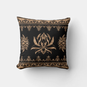 Lotus Flower Luxury ornament - black and gold  Throw Pillow
