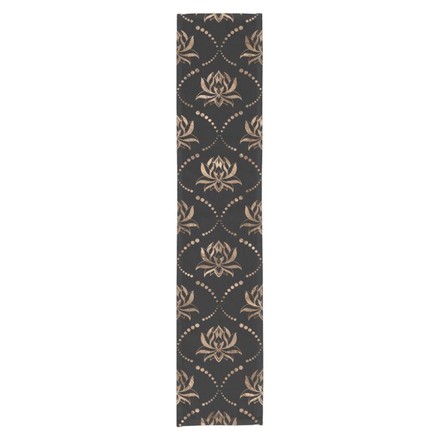Lotus Flower Luxury pattern - black and gold Short Table Runner (Front)