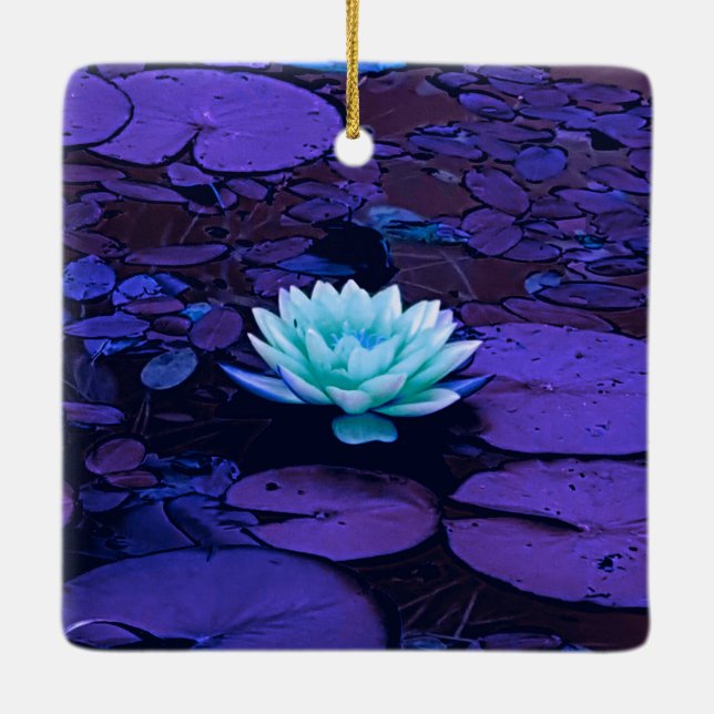 Lotus Flower Magical Purple Blue Turquoise Floral Ceramic Ornament (Back)