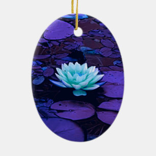 Lotus Flower Magical Purple Blue Turquoise Floral Ceramic Ornament