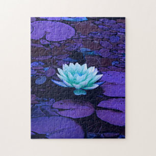 Lotus Flower Magical Purple Blue Turquoise Floral Jigsaw Puzzle