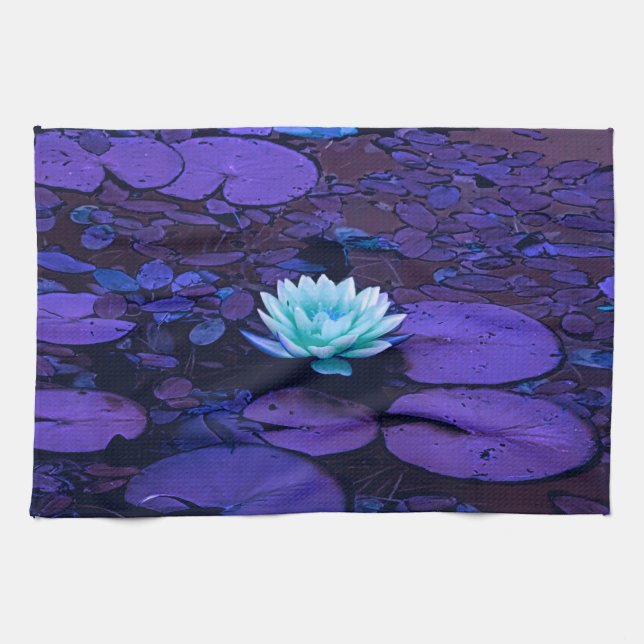 Lotus Flower Magical Purple Blue Turquoise Floral Kitchen Towel (Horizontal)