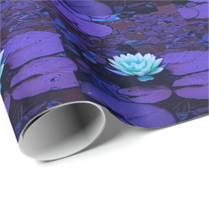Lotus Flower Magical Purple Blue Turquoise Floral Wrapping Paper