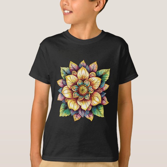 Lotus Flower Mandala Boho Fantasy  T-Shirt (Front)
