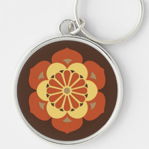 Lotus Flower Mandala, Brown, Rust and Yellow Keychain