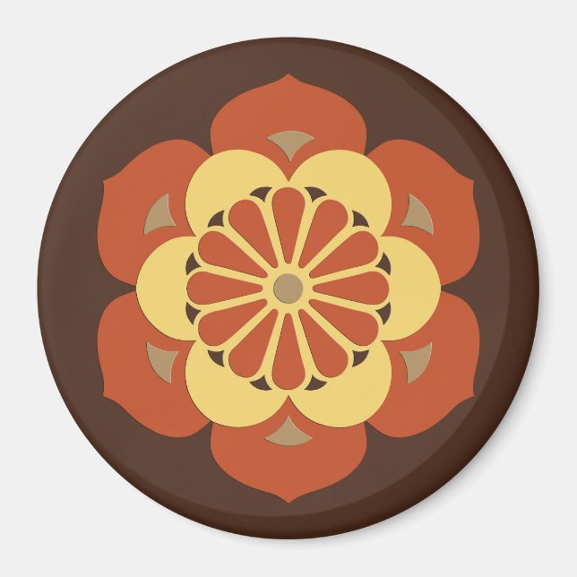 Lotus Flower Mandala, Brown, Rust and Yellow Magnet (Front)