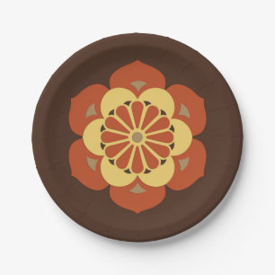 Lotus Flower Mandala, Brown, Rust and Yellow Paper Plate