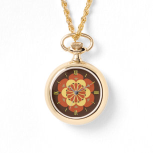 Lotus Flower Mandala, Brown, Rust and Yellow Watch