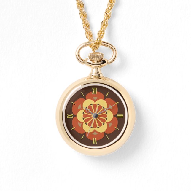 Lotus Flower Mandala, Brown, Rust and Yellow Watch (Front)