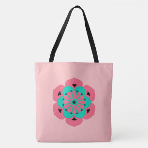 Lotus Flower Mandala, Coral Pink and Turquoise Tote Bag