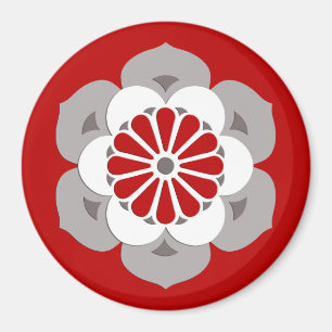 Lotus Flower Mandala, Dark Red, Gray and White Magnet