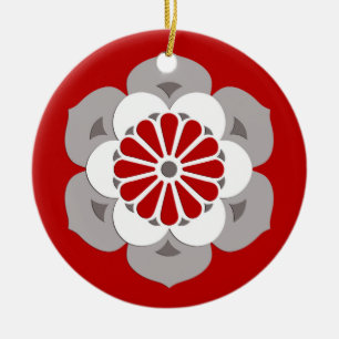 Lotus Flower Mandala, Dark Red, Grey and White Ceramic Ornament