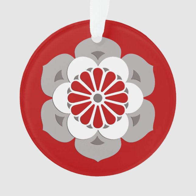 Lotus Flower Mandala, Dark Red, Grey and White Ornament (Front)