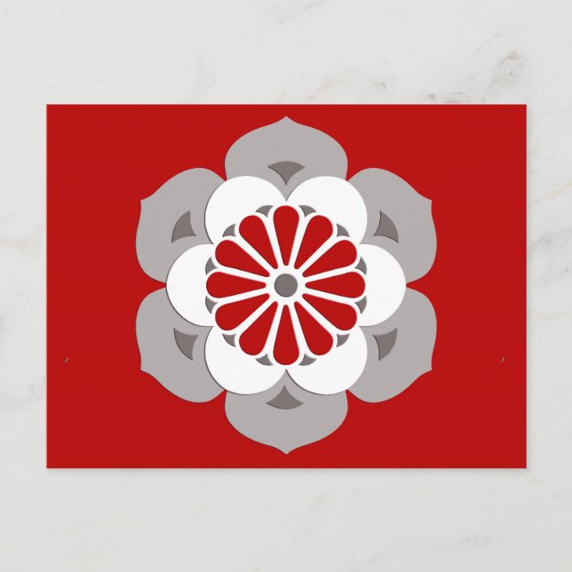 Lotus Flower Mandala, Dark Red, Grey and White Postcard (Front)