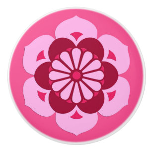 Lotus Flower Mandala, Fuchsia Pink and Burgundy Ceramic Knob