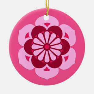 Lotus Flower Mandala, Fuchsia Pink and Burgundy Ceramic Ornament