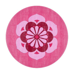 Lotus Flower Mandala, Fuchsia Pink and Burgundy Cutting Board