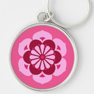 Lotus Flower Mandala, Fuchsia Pink and Burgundy Keychain