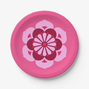 Lotus Flower Mandala, Fuchsia Pink and Burgundy Paper Plate