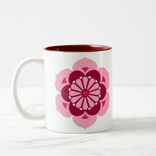 Lotus Flower Mandala, Fuchsia Pink and Burgundy Two-Tone Coffee Mug