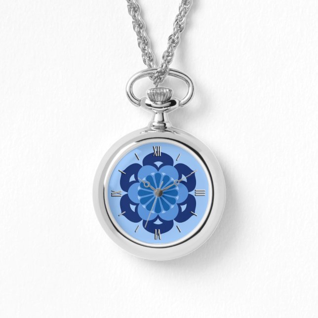 Lotus Flower Mandala, Indigo and Light Blue Watch (Front)