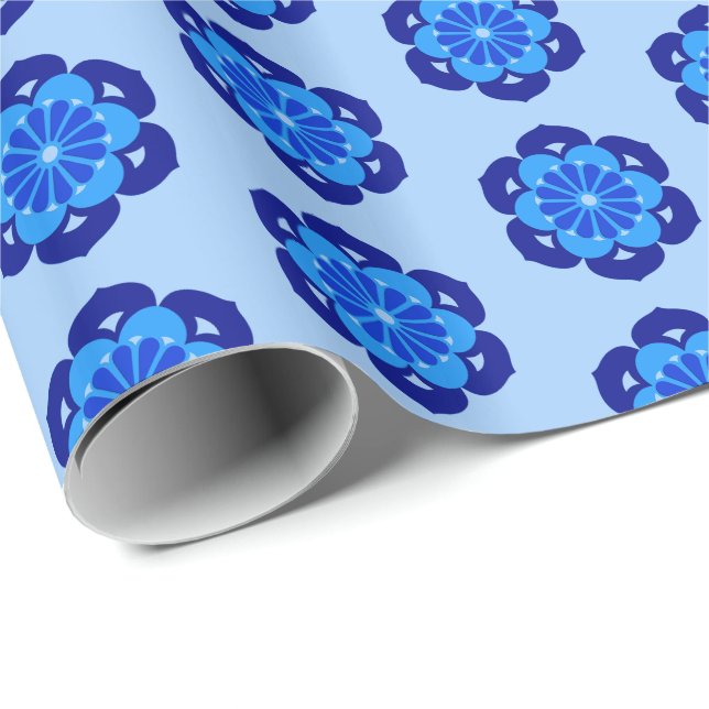 Lotus Flower Mandala, Indigo and Light Blue Wrapping Paper (Roll Corner)