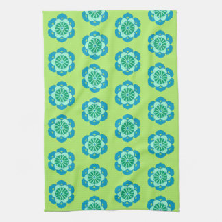Lotus Flower Mandala, Lime Green and Light Blue Kitchen Towel