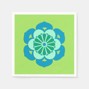 Lotus Flower Mandala, Lime Green and Light Blue Napkin