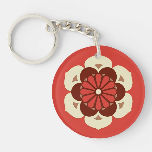 Lotus Flower Mandala, Mandarin Orange Keychain (Front)