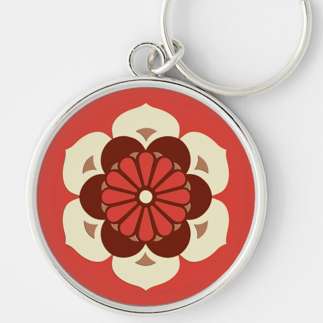 Lotus Flower Mandala, Mandarin Orange Keychain (Front)