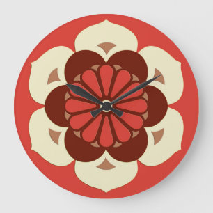 Lotus Flower Mandala, Mandarin Orange Large Clock