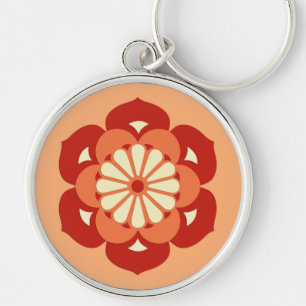 Lotus Flower Mandala, Pastel Orange and Mandarin Keychain