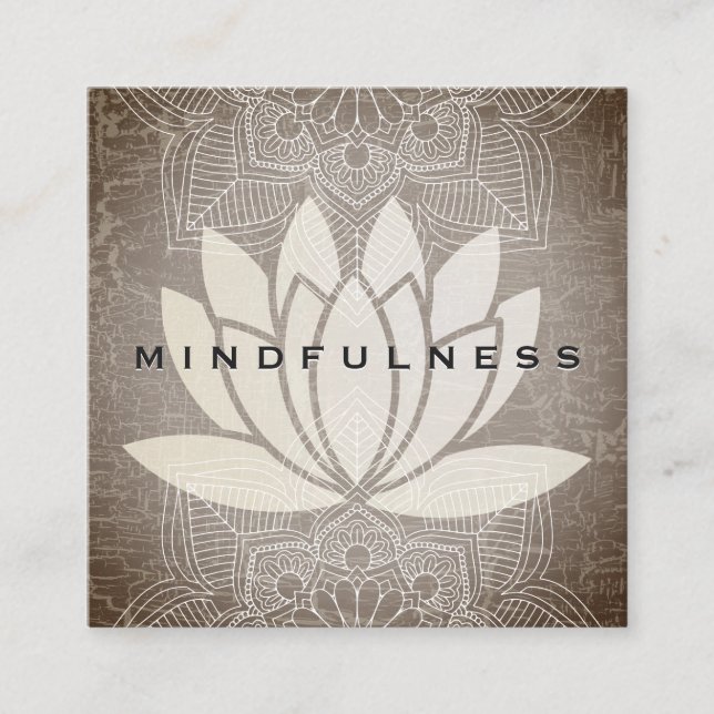 Lotus Flower Mandala Pattern Marbled  Texture Square Business Card (Front)