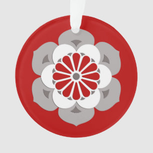 Lotus Flower Mandala, rouge foncé, gris et blanc
