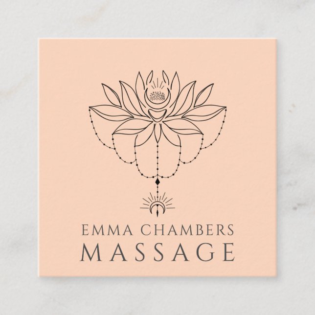 Lotus Flower Massage Therapist Peach Square Business Card (Front)