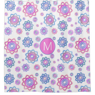 Lotus Flower Monogram Pink Blue Green Pattern