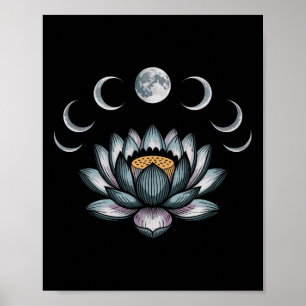 Lotus Flower Moon Phases Zen Yoga Lover Spiritual Poster