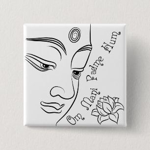 Lotus flower Om Mani Padme Hum Black 2 Inch Square Button